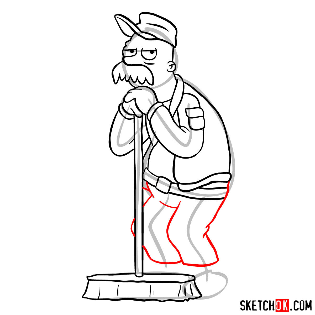 How to draw Scruffy the janitor - step 12